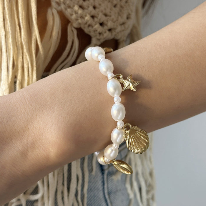 Wholesale Bohemian Starfish Shell Conch Pearl Necklace Bracelet and Anklet Set