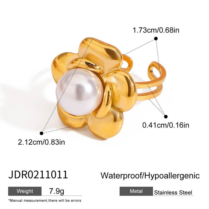 Wholesale Stainless Steel Flower Pearl Ring Advanced Ring Titanium Steel Hand Jewelry
