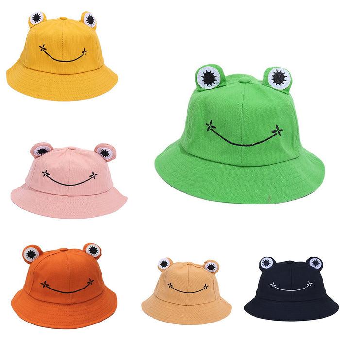 Wholesale  Cartoon Cute Children Adult Frog Fisherman Hat Casual Parent-child Basin Hat Sun Protection Big Eye Hat