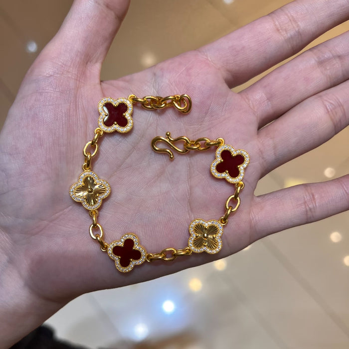 Wholesale Women S Four Leaf Clover Bracelet Red Gold Laser Gold Plated Copper Trendy Jewelry Accessory For Everyday Wear