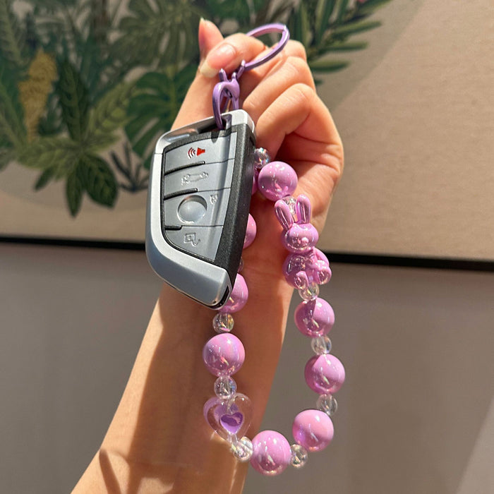 Wholesale Creative Cute Cartoon Beaded Keychain Colorful Beads Car Keychain Pendant Accessories