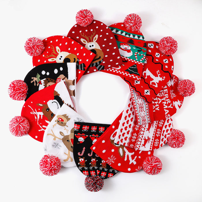 Wholesale Christmas Knitted Hats Led Light Hats for Men and Women,  Versatile Jacquard Woolen Hats with Fur Balls