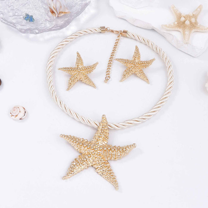 Wholesale Marine Leisure Holiday Style Alloy Unique Starfish Necklace Earrings Jewelry