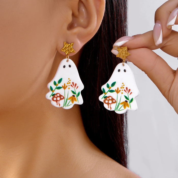 Wholesale  Plate Earrings Creative Versatile  Acrylic Flower Ghost Skull Earrings