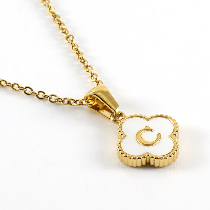 Wholesale Shell Letter Four Leaf Clover Pendant 18K Gold Stainless Steel Necklace JDC-NE-ZhongX005