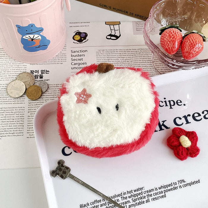 Wholesale Cute plush apple coin purse lipstick data line cartoon apple key chain pendant for friends gift