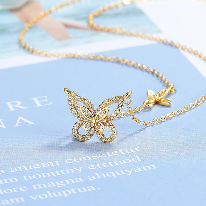 Wholesale Zircon Butterfly Necklace with Light Luxury Design and Clavicle Chain Jewelry