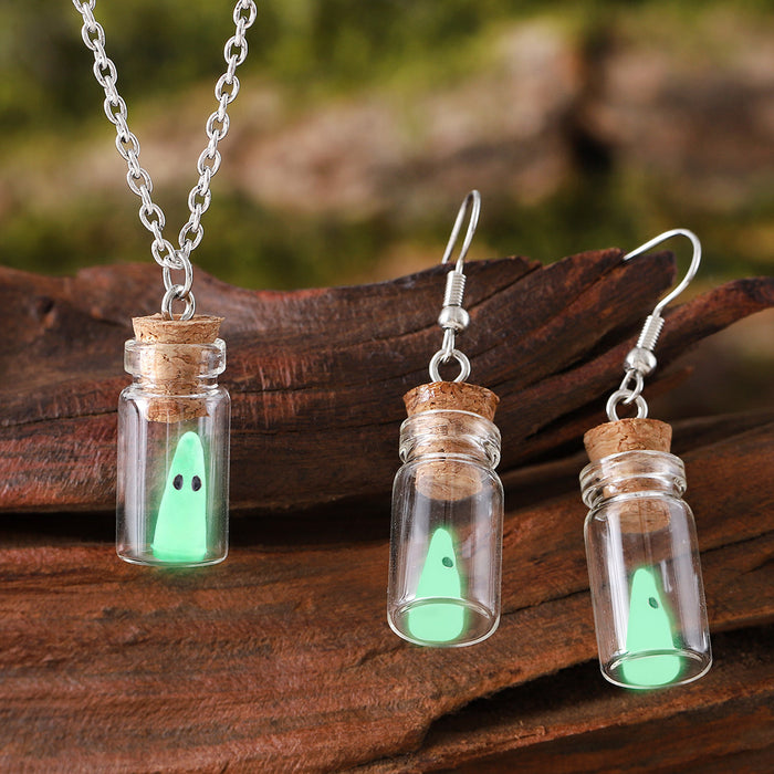 Wholesale  luminous ghost small pendant earrings necklace for women Luminous ghost exquisite drift bottle