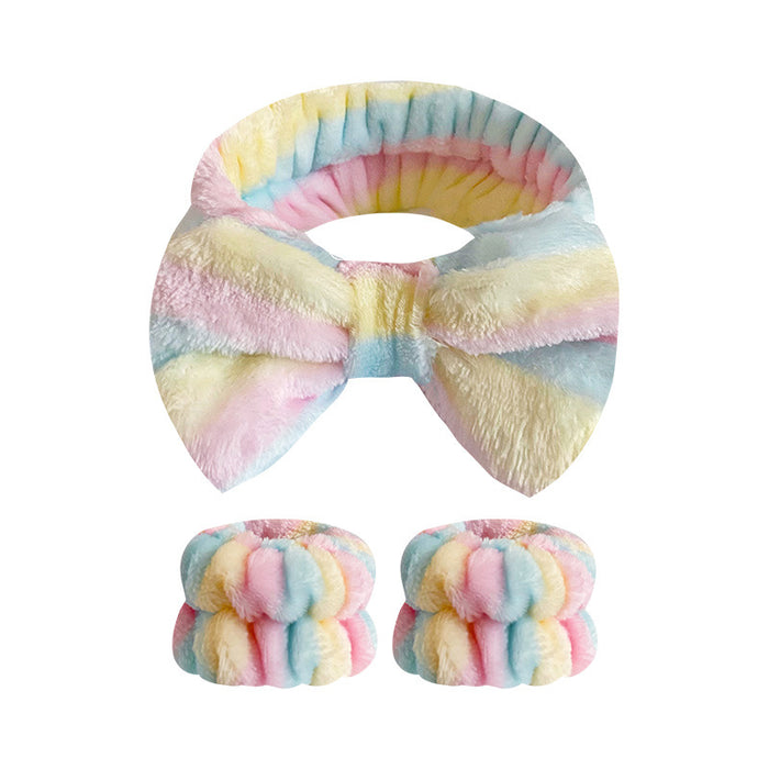 Wholesale Leopard Print Bow Striped Headband Wrist Strap Set Face Wash Mask Headband Flannel Hair Accessories