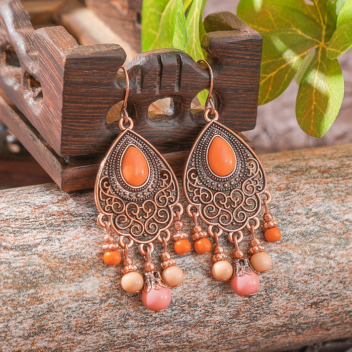 Wholesale 2pcs Bohemian Vintage Flower Tassel Elegant Earrings