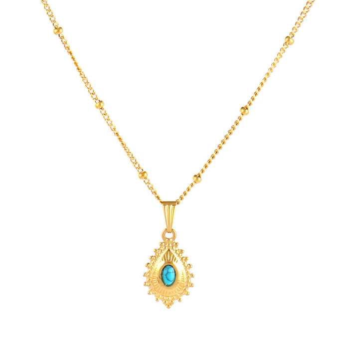 Wholesale Natural Stone Pendant Necklace Stainless Steel Turquoise Sun Pendant Clavicle Chain