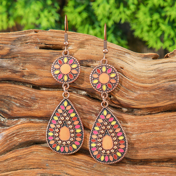 Wholesale Dripping Glaze Alloy Earrings Retro Ethnic Style Geometric Design MOQ≥2