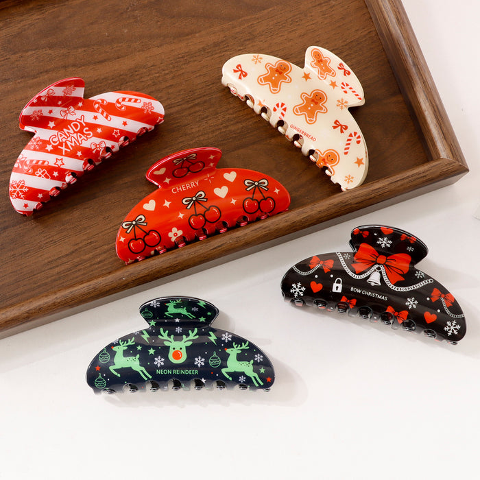 Wholesale PVC Christmas Claw Hair Clip Gingerbread Man Reindeer Design Women Everyday Styling Gift