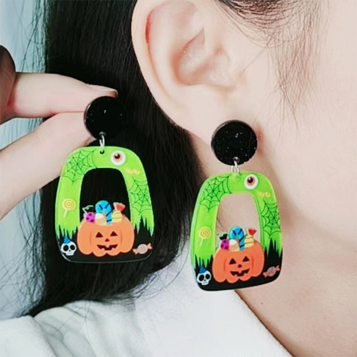 Wholesale Halloween 2023 New Square Round Hollow Earrings Acrylic Cartoon Ghost Pumpkin Cat Earrings JDC-ES-DuAi012