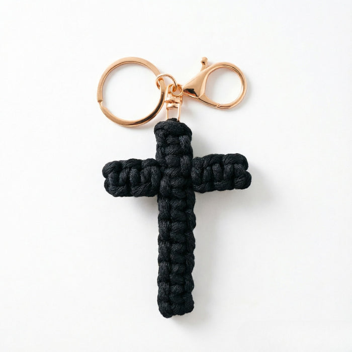 Wholesale Cotton Rope Cross Keychain Handmade Car Key Accessory Pink Pendant Gift