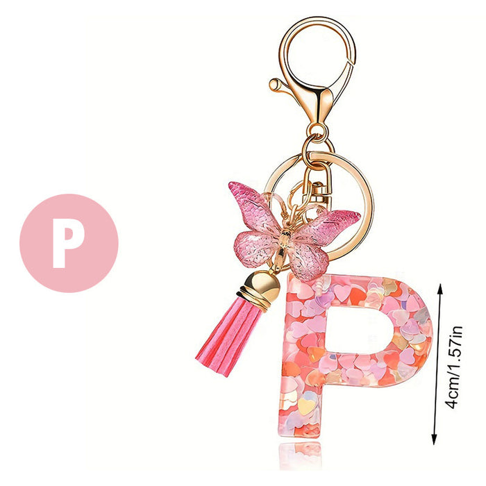 Wholesale Fashion pink letter key chain love sequins butterfly tassel key chain crystal  accessories