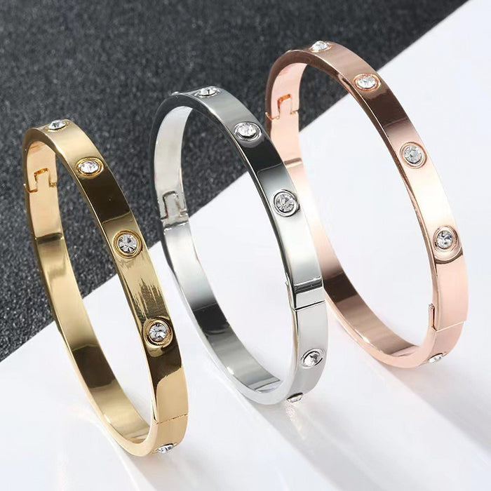 Wholesale Titanium Steel Micro-set Diamond Simple Rose Gold Bracelet JDC-BT-LiR005