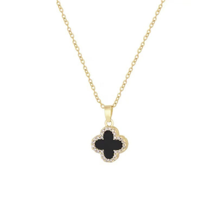 Wholesale full diamond Clover Titanium steel necklace women's choker necklace