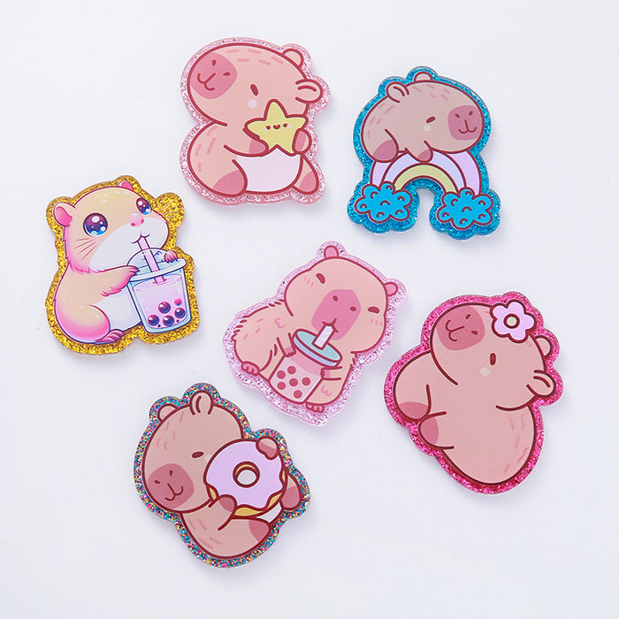 Wholesale New Sparkling Pink Cartoon Capibala Jewelry Patch Wear resistant Cute Shoe Flower Acrylic Pendant DIY Patch