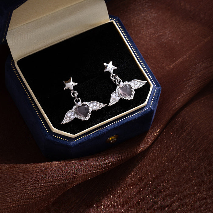 Wholesale Angel Wing Pearl Heart Earrings
