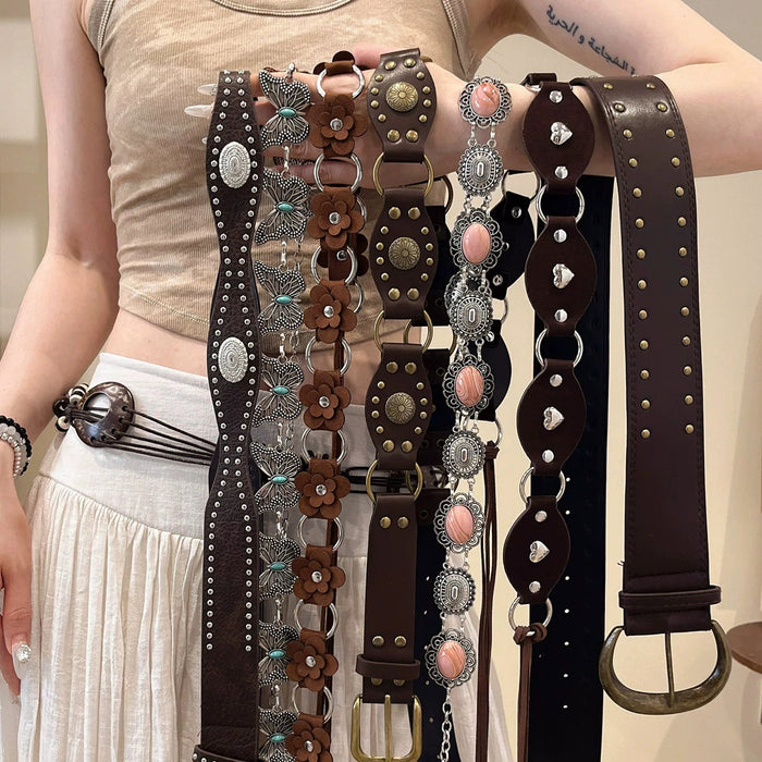 Wholesale Women S Bohemian Woven Waist Belt With Rivets Y2K Metal Chain For Party Chic Boutique Fashion Accessory