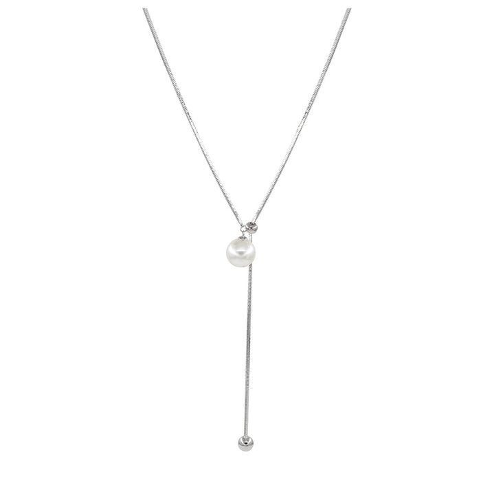 Wholesale Pearl sweater chain with high-end feel, long double layered layered titanium steel necklace, niche light luxury accessory