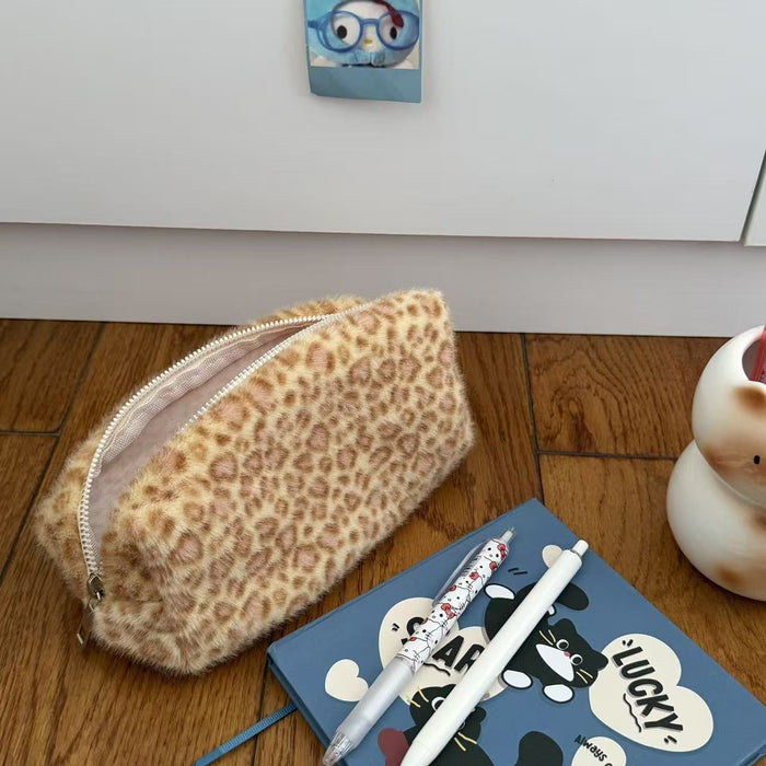 Wholesale Plush Leopard Print Pencil Bags