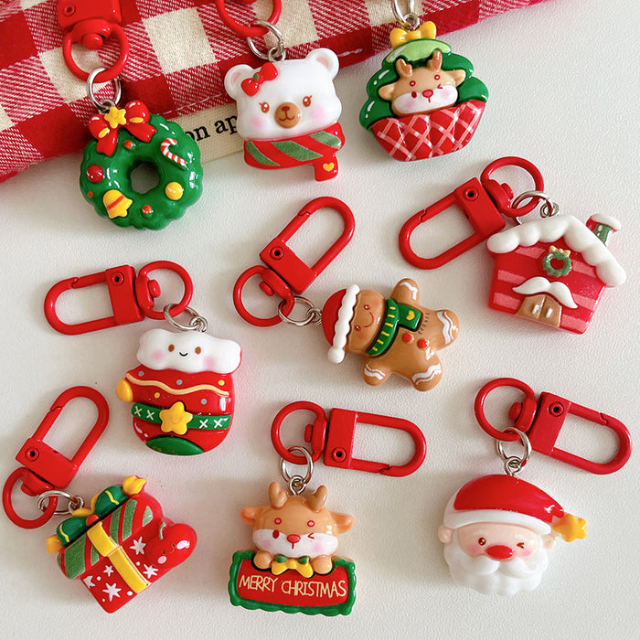 Wholesale Trendy Cartoon Christmas Resin Keychain Pendant  Design Bag Charm Gift Accessory For Resale