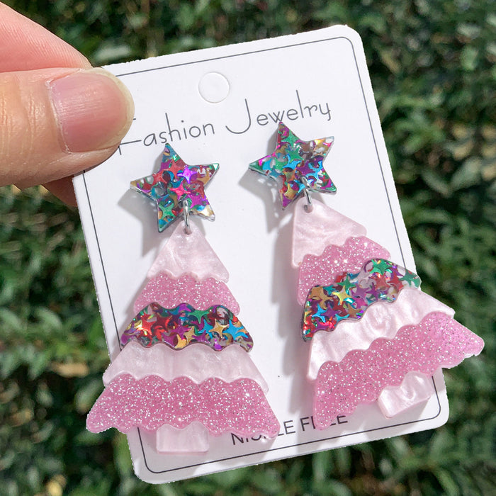 Wholesale Christmas Series Earrings Fashionable Shiny Acrylic Christmas Tree Wine Glass Earrings