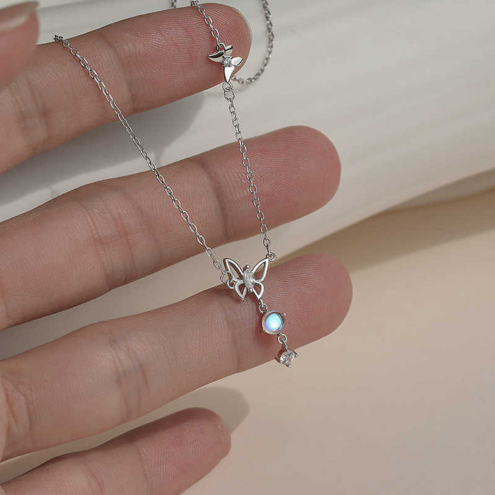 Wholesale Minimally designed moonstone butterfly tassel pendant, niche design necklace, collarbone chain