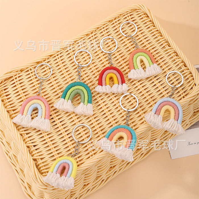 Wholesale Colorful hand-woven polyester rainbow tassel small pendant bag keychain ornaments