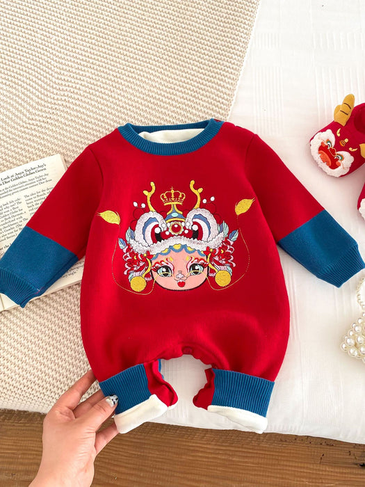 Wholesale Baby Autumn and Winter One-piece Clothes Baby The Year of The Loong Chinese Style Full Moon Red Clothes Plush Sweater JDC-BC-WeiNiS027