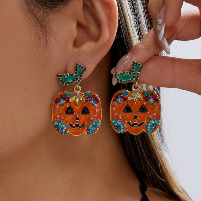 Wholesale Funny Cartoon Pumpkin Earrings Creative Graffiti Design With Pearl And Rhinestone Accents Women S Alloy Fashion Accessory