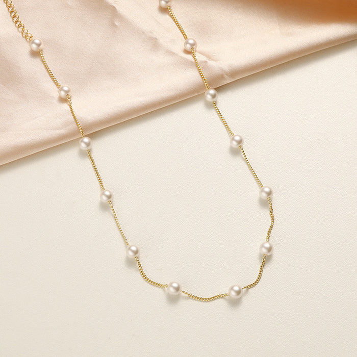 Wholesale Elegant and atmospheric pearl necklace, niche design, versatile, copper plated real gold neck chain, locking bone chain