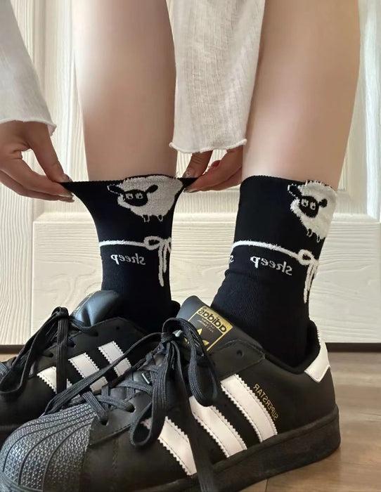 Wholesale Illustration trend cute pile socks cotton socks new product cartoon flocking mid tube socks