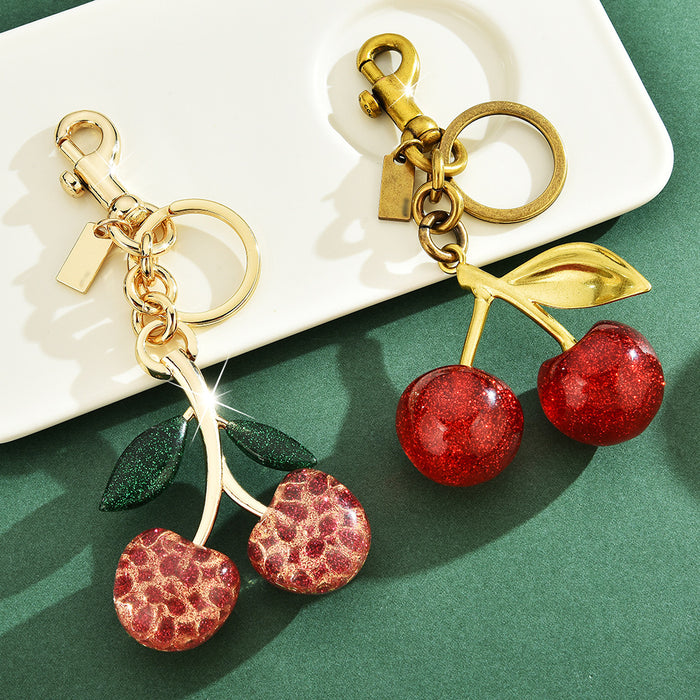 Wholesale Red cherry-shaped metal keychain