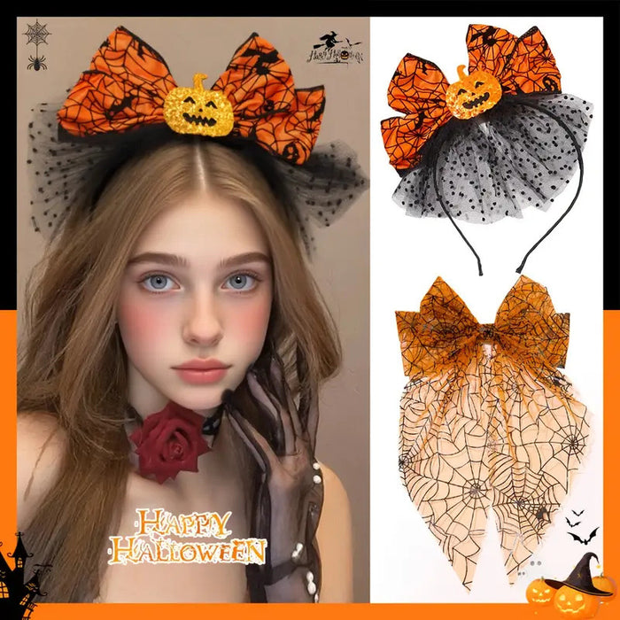 Wholesale Pumpkin Ghost Headband with Web Bow Decorative