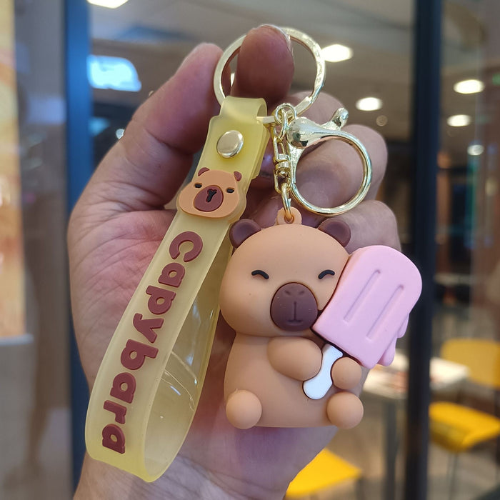 Wholesale Capibala keychain pendant, summer cute fruit doll, student backpack, keychain gift wholesale