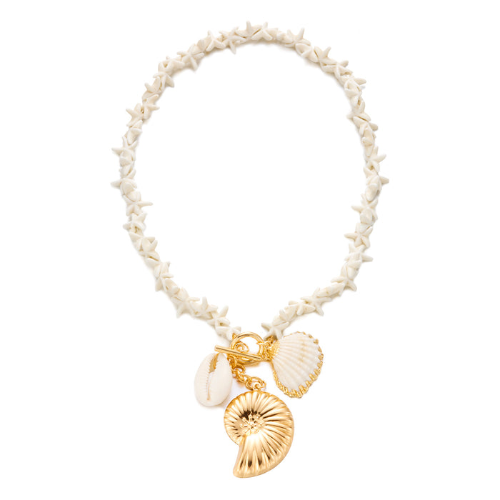 Wholesale Shell Pendant Beaded Chain Necklace Trendy Beach Vacation Jewelry