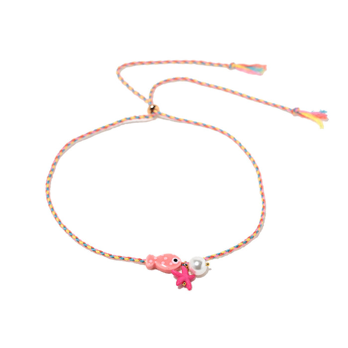 Wholesale Versatile Ceramic Ocean Small Fish Pendant Necklace with Adjustable Rope Chain Starfish Glass Pearl Pendant Jewelry