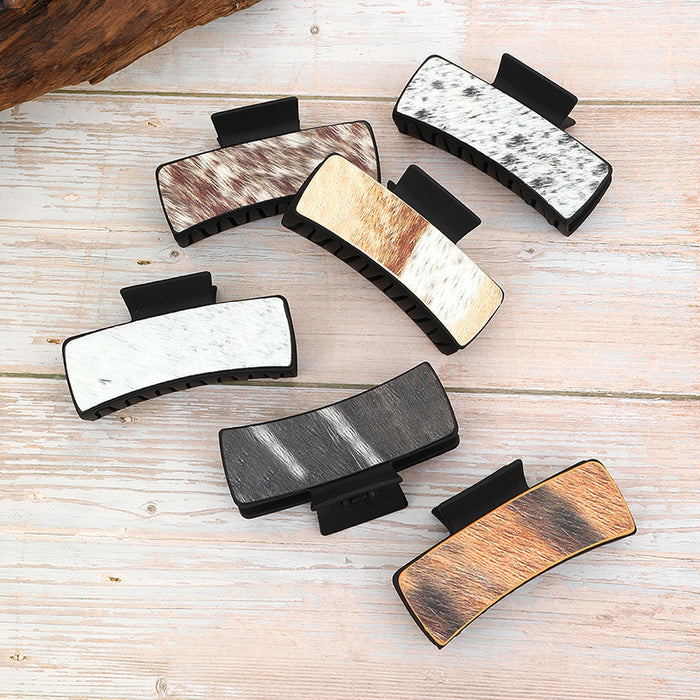 Wholesale Western Denim Style Horse Hair Craft Leather Women' s Hair Clip Grab Clip Shark Clip Hair Accessories Clip
