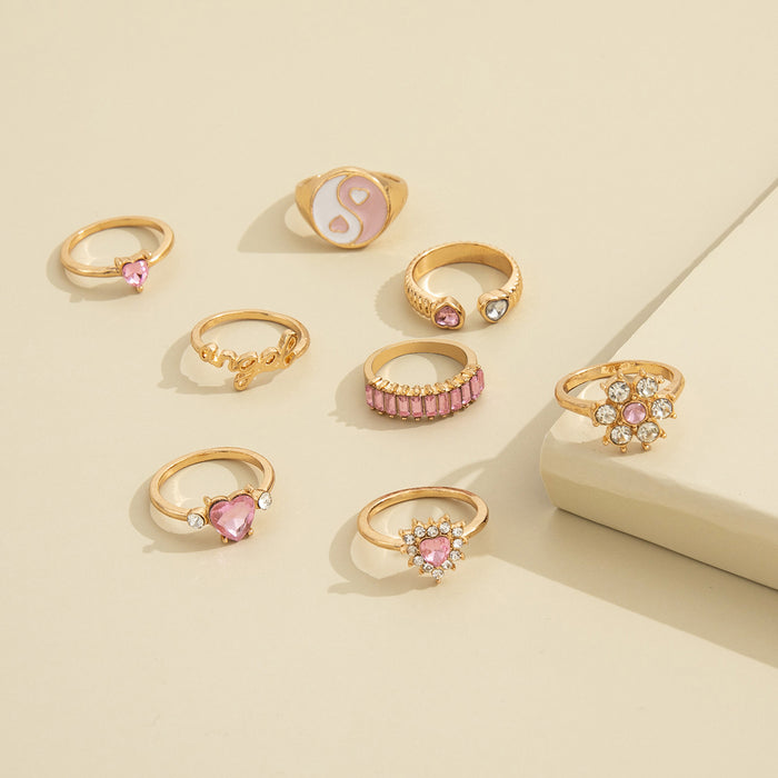 Wholesale Personalized Fashion Full Diamond Flower Letter Love Ring Eight Piece Set