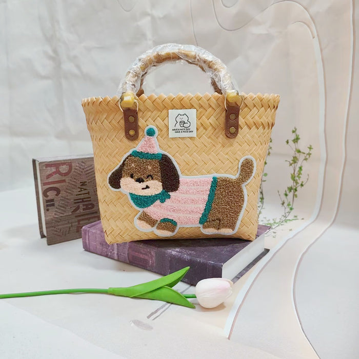Wholesale Cartoon Woven Bag Large Capacity Work Bag Hand Woven Vegetable Basket Handbag