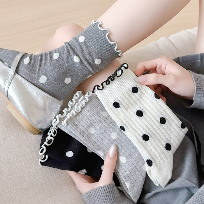 Wholesale Socks, polka dot versatile, mid tube socks, mesh stacking socks, cotton stacking socks, individually packaged