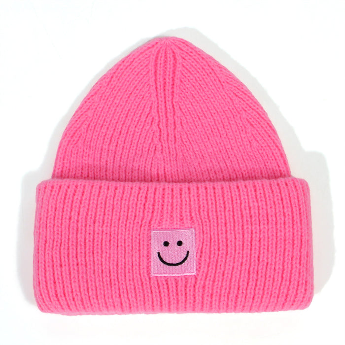 Wholesale Smiley Face Embroidery Acrylic Wool Knitted Hat JDC-FH-XiaMi011