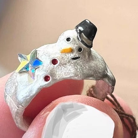 Wholesale Cute Snowman index finger ring niche design unique personality Christmas ring