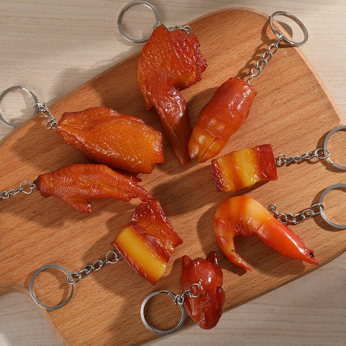 Wholesale PVC Simulated Food Keychain Realistic Chicken Leg Wings Braised Pork Design Chic Bag Charm For Car Keys MOQ≥5