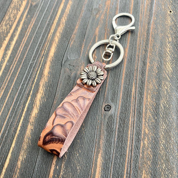 Wholesale Retro leather keychain turquoise cowhide pendant
