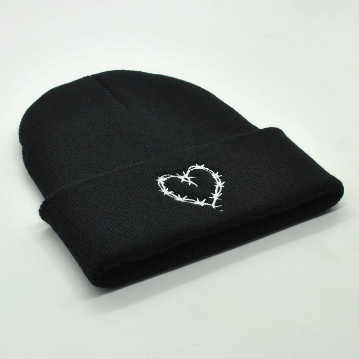 Wholesale Hat Wool Heart Embroidered Warm Knitted Hat JDC-FH-PNi010