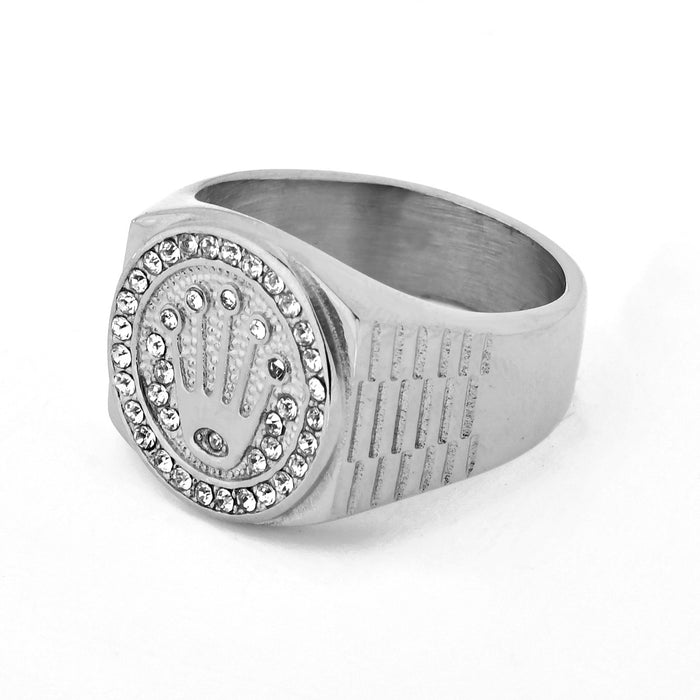 Wholesale Stainless Steel Crown Three Beads Ring Hip Hop Nightclub